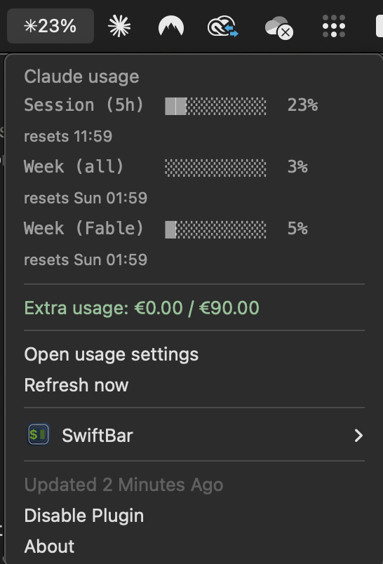 Claude usage SwiftBar plugin dropdown