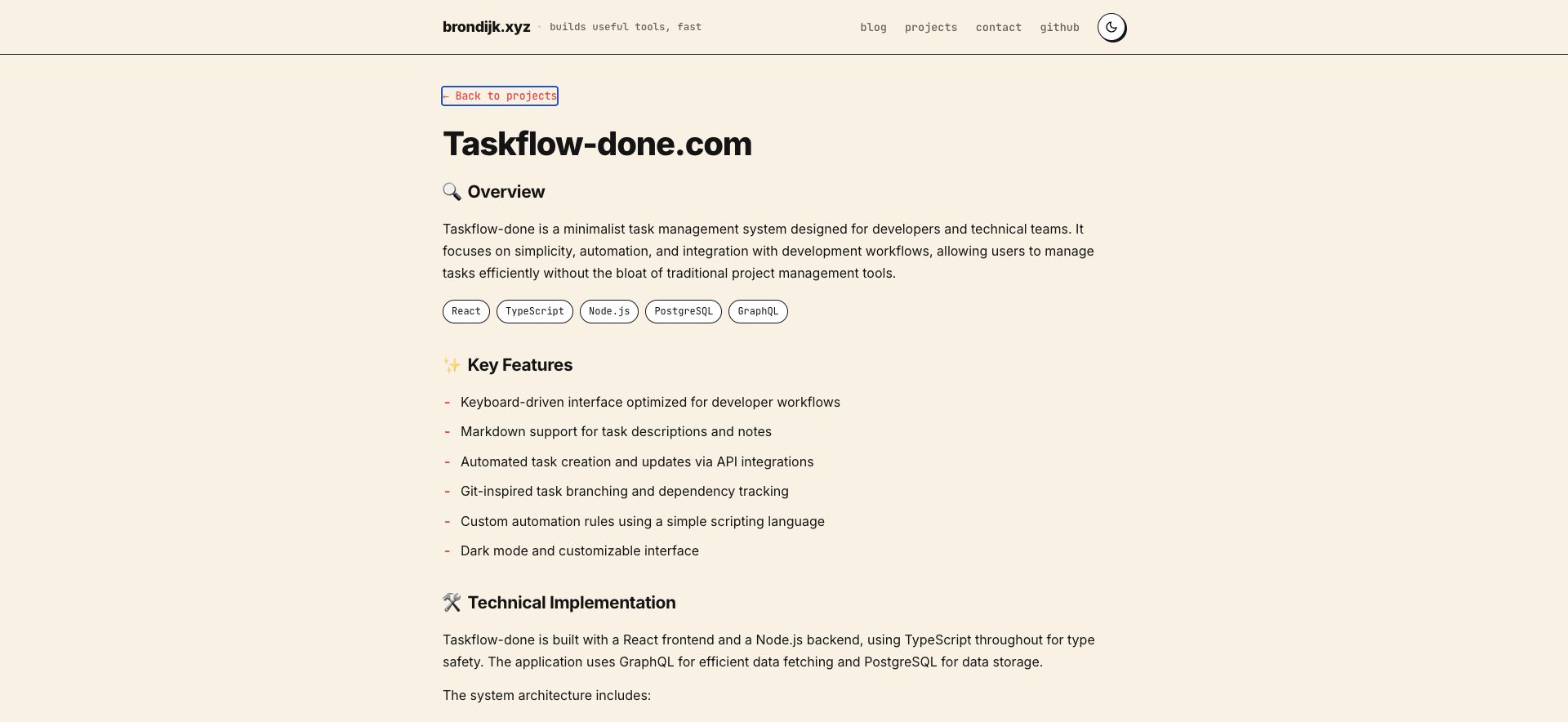 Taskflow project overview page